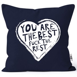 MoonWorks® Cushion Cover You Are The Best The Rest Heart Saying Love Gift Anniversary Birthday Valentine's Day Navy One Size