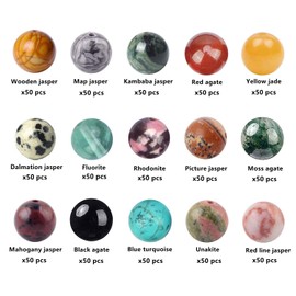 GangGangHao 750pcs 6mm Real Natural Round Stone Beads Smooth Crystals Loose Gemstone Multi Color Mixed DIY for Jewelry Making(6mm,15 Color Mix-S1)