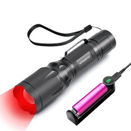 METII Upgraded Red Flashlight Combo, Bright White &High/Low Power Red Light Options with Memory, Zoom Lens, Rechargeable Battery, Small Portable LED Torch for Aviation, Astronomy, Night Vision