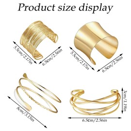 4 Pcs Gold Bangle, Arm Cuff, Gold Arm Cuff, Gold Bangle For Women, Gold Cuff Bracelet, Open Metal Wire Bangle Bracelet Set For Girls Women, Indian Bracelet Bangles Cuff Jewelry For Women And Girls