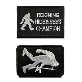2 Pcs Reigning Hide and Seek Champion Big Man Funny Hook and Loop Fully Embroidered Tactical Patrol Patches for Bag Caps Backpack Uniform Vest Harness