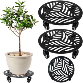 2 Packs Large Metal Plant Caddy with Wheels 14 Inches Heavy-Duty Wrought Iron Rolling Plant Stands with Casters Indoor and Outdoor Plant Pot Roller Base Plant Saucer Movers Black
