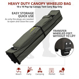 Jorohiker Wheeled Carry Bag for 10x10 Canopy Instant Tent,Heavy Duty Pop up Canopy Tent Universal Rolling Storage Bag with Handles,Bag Size 62"x10.2"x10.2"