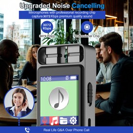 100GB Voice Recorder with Playback and Voice Controlled Recording, Voice Recorder with Noise Cancelling for Lectures, Meetings, Interviews, Teaching (including Headphones)
