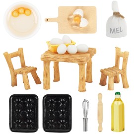 Gnome Accessories Baking, Miniature Kitchen Baking Set, 19 Pieces Miniature Gnome Kitchen Toy Accessories, Mini Eggs, Table, Rolling Pin, DIY Dollhouse Accessories, Miniature Gnome Accessory Set