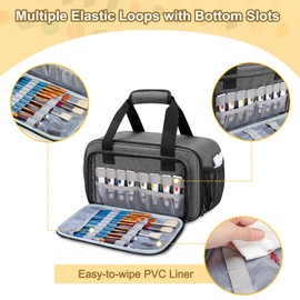 GRAOSO Marker Case Organizer for up to 216 Markers, Large Marker Bag with Carrying Handle, Marker Organizer Holder (Length up to 5.1"), Aluminum Foil Liner Easy Cleaning, Grey