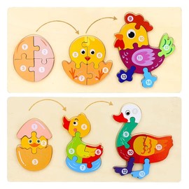 EDATOFLY Wooden Puzzle for Toddlers from 3 Years, Puzzle for Children from 3 Years Montessori Toy Learning Educational Wooden Puzzle Toy Children's Puzzle (Chicken, Duck)