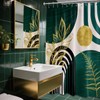 QGHOT Dark Green Shower Curtain Boho Mid Century Modern Emerald