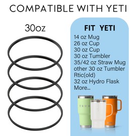 4 Pack O-Ring –30 oz Replacement Rubber Lid Rings, Lid Gasket Rings for Insulated Stainless Steel Tumbler fits Yeti, Ozark Trail, Beast and Renowned Brands (Black)