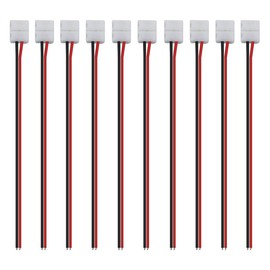 iCreating 8mm 2 Pin LED Strip Light Connector with Pigtail (10pcs), 3528 Flexible LED Connector Solderless Clamp On Pigtail Adapter for 8mm Wide SMD 3528 2835 Single Color Flexible LED Tape