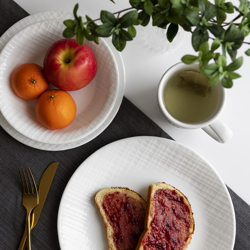 Corelle Dinnerware Set, 12-Piece, Linen Weave, Tempered Glass, Dinner Plates,