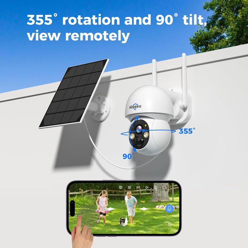Hiseeu Solar Wireless Security Camera, 2.4G WiFi, Full HD Night