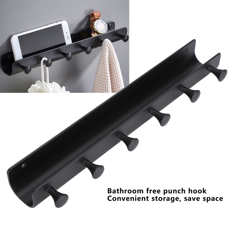 Wall Mounted Hook Space Aluminum Wall Clothes Pegs with 6