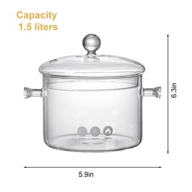 50 FL OZ Glass Saucepan Simmer Pot for Stove Potpourri Clear Pots with Lid for Cooking Borosilicate Glass Cookware for Pasta Noodle Soup Milk Baby Food(clear)