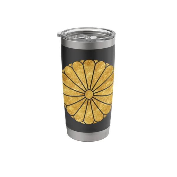 Oriental Faux Gold Kiku Chrysanthemum Mon Art Stainless Steel Insulated