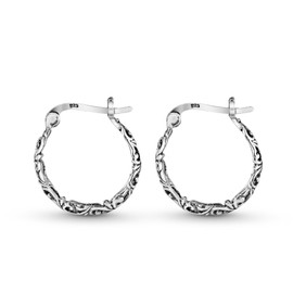 AeraVida Bohemian Vintage Inspired Swirls V-Lock Bali Hoop .925 Sterling Silver Earrings | Elegant and Artistic Women's Jewelry Accessory