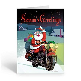 Santa Rides His Motorcycle Christmas Cards - 18 Christmas Cards & Envelopes (20103)