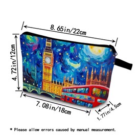 YULUENZE Van Gogh Style Big Ben Makeup Bag Cute Small Organizer Bag with Zipper Van Gogh Style Big Ben Cosmetic Bag Aesthetic Birthday Present for Women Sisters Friends -1