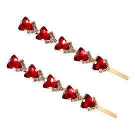 2PCS Rhinestone Alloy Bobby Pins Side Clip Crystal Hairpin Hair Clip Barrettes Hair Accessories for Women Lady (Red)
