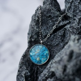 Lauren-Spencer Gemstone Necklace for Women Dainty Turquoise Sodalite Malachite Tumbled Stone Pendant Necklace Round Natural Healing Crystal Necklace for Women Minimalist Jewelry Gift (Blue Turquoise)