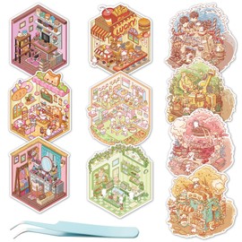 10 Sets DIY Scene Stickers for Adults, 3D Cozy Room Sticker Therapy for Girls，3D House Isometric Micro Decals Puzzle, Make Your Own Mini Room Scenes, Relief Stress Pass The Time