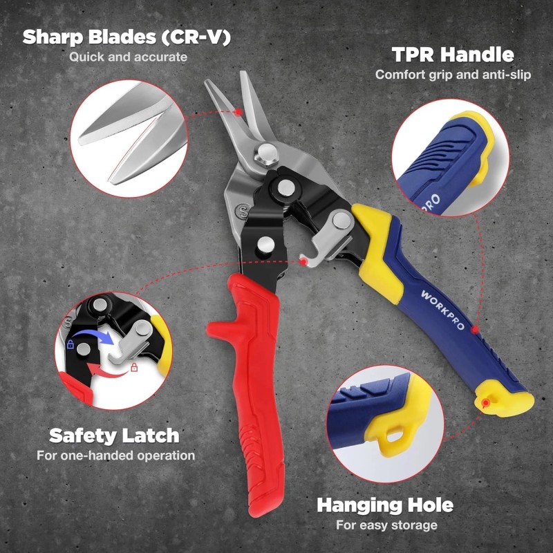 WORKPRO 8 Inch Aviation Snips, Straight Cut, Heavy Duty Metal