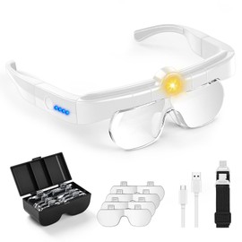 Magnifying Glasses with Lights,Flip-up Rechargeable Hands Free Headband Magnifying Glasses for Close Work with 3 Color Temperature, 5X 3.5X 2.5X 1.5X Professional Jeweler's Loupe Lighted Magnifiers