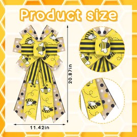 Hying Large Bumble Bee Bows for Wreath, Yellow Black Bee Bow for Front Door, Spring Dots Yellow Black Stripe Wreath Bows for Party Decor Indoor Outdoor Wall Spring Summer Decoration Supplies Ornament