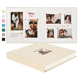Pssoss 10 x 10 Inch DIY Scrapbook Album 40 Pages Linen Hardcover Kraft White Paper Scrap Book Photo Albums Memory Book for Baby Wedding Family Anniversary Photo Album (Beige, 40 pages)