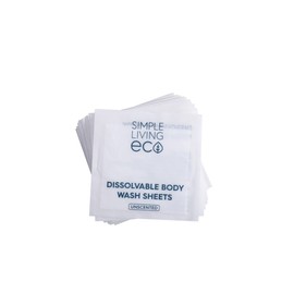 Simple Living Eco Body Wash Sheets UK. Travel Essentials. Premium Full Body Cleansing Sheets, Travel Dissolvable Sheets, Uncented Sheets. 20 Sheets (1 Pack)