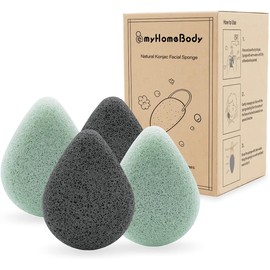 Esponjas faciales naturales Konjac – Forma de lágrima – para una limpieza suave y exfoliación facial, con carbón activado y aloe vera, juego de 4 piezas