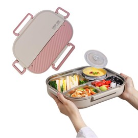 Stainless Steel Lunch Box with Soup Pot 4 Compartments – BPA-Free, Leak-Proof Food Storage Container – Portable Meal Prep Box for Kids & Adults (Pink, 2000 ML)