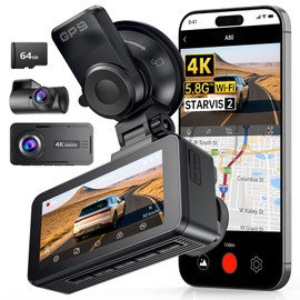 JOMISE Dash Cam Front and Rear, 4k FHD Dual Car Camera, 3" IPS Dash Camera for Cars with 64GB Card Included, Built-in 5G Wi-Fi GPS, Night Vision, WDR, 24H Parking Mode with Loop Recording& G-Sensor