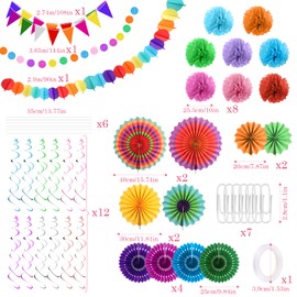 Party Decoration Paper Pompoms, Colourful Party Decoration Paper, 47-Piece Fiesta Paper Fan, Party Decoration Set for Party, Wedding, Birthday, Graduation, Christmas, Carnival
