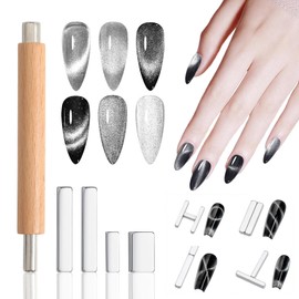 DANNEASY 5pcs Cat Eye Magnet for Nails, Super Long Double-head Nail Polish Magnet Pens Magnet Stick 3D Magnetic Wand Cat Eye Gel Polish Nail Art Tool for Home DIY & Salon Nails Accessories