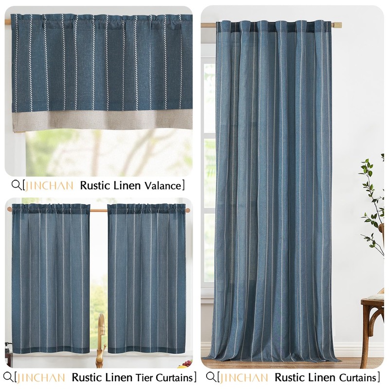 jinchan Nautical Valance Striped Linen Curtain 16 Inch Farmhouse Room