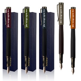 Custom Fountain Pens-Luxury Refillable Pens- 5 Pens 10 extra Black Ink Cartridges, Engraved Personnal Name/Slogan/Phone Number, Perfect for Bank, Office, any occations