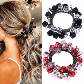 Zoestar Hair Bobbles Pack of 2 Crystal Hair Bobbles Elastic Hair Ropes Ponytail Holder Fashion Hair Accessories for Women and Girls (A)