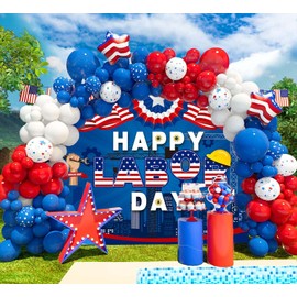 Happy Labor Day Backdrop Banner Remember and Honor Laborer Photography Background for Labor Day American Flag Patriotic Theme Party Decorations Supplies (8X6FT(94X70inch))