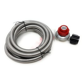 High Pressure Regulator Propane 0-20 PSI Adjustable Regulator with QCC1/Type1 Hose x 3/8" Female [949-002] for Propane Burner Turkey Fryer Smoker Appliance Stainless Steel hose (Hose length 12 FT)