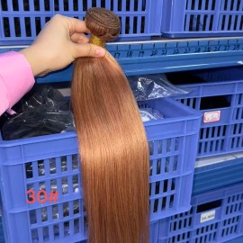 Unprocessed 12a Cuticle Aligned Double Weft Straight Weave Bundles Ginger Orange Dyed Remy 613 Hair Raw Human Haircolor: color 30, Stretched Length: 24"