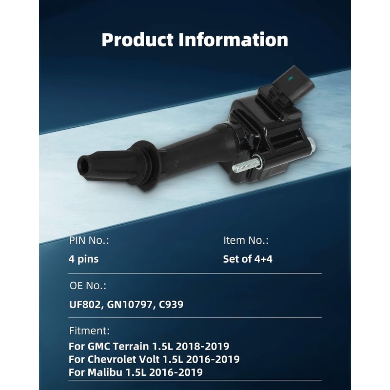 ECCPP UF802 4 ignition coils wilth 4 iridium Spark Plugs