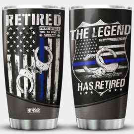 MYMISOR Retired Police Officer Tumbler USA American Flag Blue Line Retirement Gifts For Men Dad The Legend Has Retired Retiree Gift For Policeman First Responder Insulated Tumblers