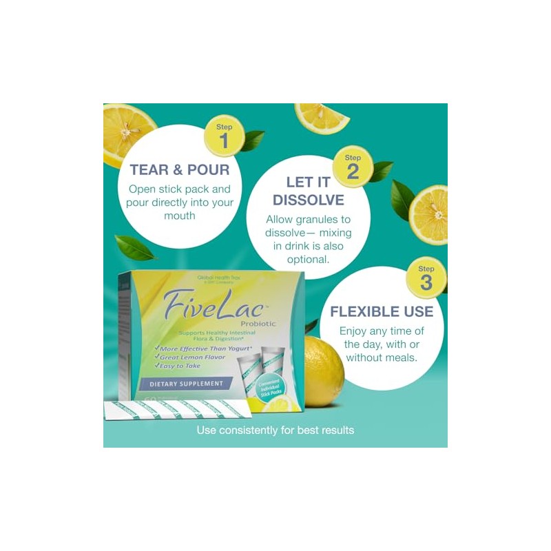 FiveLac Lemon Probiotic Powder - Smooth Digestive Support