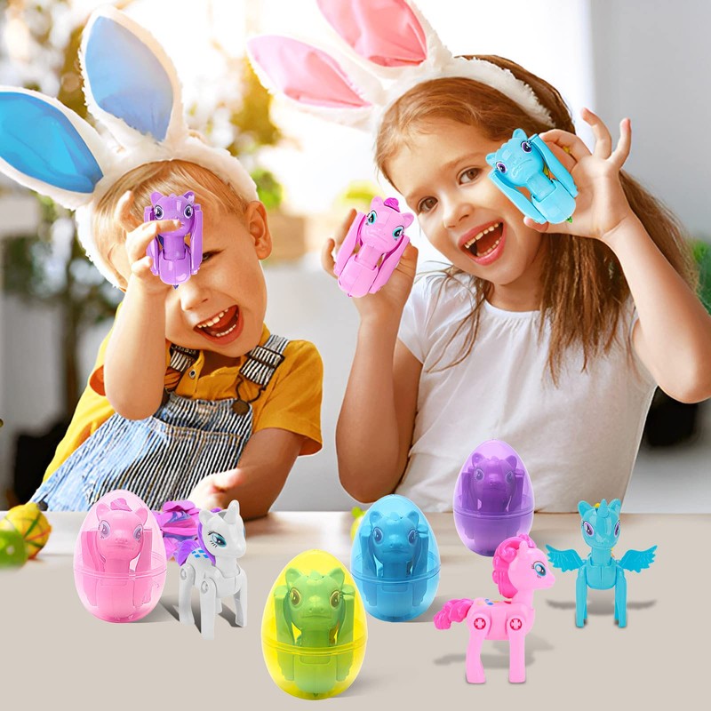 KATELUO Easter Eggs Toys, Plastic Eggs Easter, 4 Pieces Filled