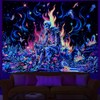 Heopapin Blacklight Skull Tapestry Psychedelic Skeleton Gothic Tapestry UV Reactive