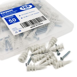 #8 Self Drilling Drywall Threaded Anchors,100 Pcs Wall Anchors and Screws for Drywall,50 Plastic Dry Wall Sheetrock Anchors +50# 8x1-1/4'' Phillips Screws Assortment Kit for Wall Hanging and Mounting