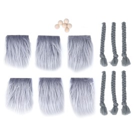 Decorative Craft Beard, 18 PCS Precut Gnome Beard Gray Costume Braid Beard with Wood Balls for DIY Crafts Ornament