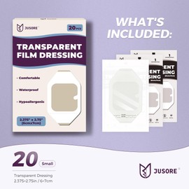 Transparent Film Dressing - Waterproof, Flexible & Breathable Adhesive Protection for Wound Care, Post Surgical Shower, CGM Sensor Patches, IV Shield, Tattoo Bandage (20 Pack, 2.38" x 2.75")