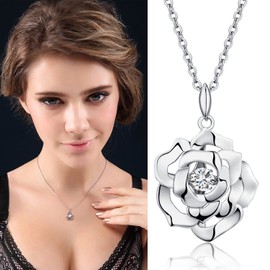 Miaofu Women's Necklace, Mother and Daughter Chain 18K White Gold Plated Women's 925 Sterling Silver Necklace with 5A Zirconia, Fine Jewellery for Men and Women, 45-48 cm, Cubic Zirconia